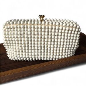 Vintage 1950-1960 Corde Bead White Beaded Candy Dot Kisslock Clutch MCM
